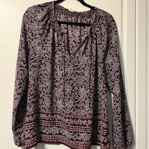 Printed Smock Long Sleeve Tie Top - Picture 3 of 7